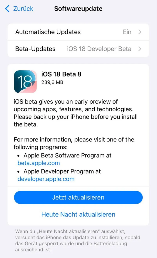 新洲苹果手机维修分享苹果 iOS / iPadOS 18 开发者预览版 Beta 8 发布 